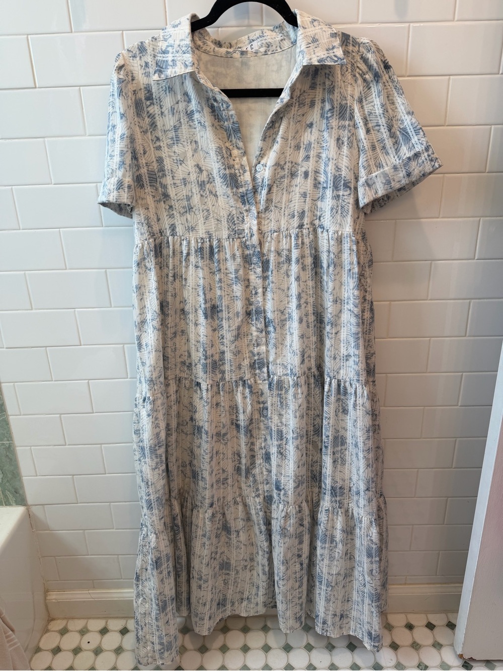 TCEC Blue and White Tiered Button-Front Maxi Dress